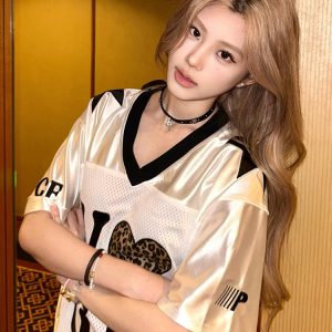 Leopard Print Heart Retro V-Neck T-Shirt for Women - American Style Casual Short Sleeve Sports Top, Quick-Dry Summer Outfit