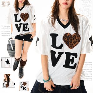 Leopard Print Heart Short Sleeve T-Shirt for Women - Summer Mesh Breathable Jersey, Loose Versatile Top, Y2K Style