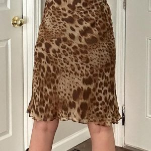 Leopard Print Mesh Skirt - Vintage Prairie Style Women's Straight Skirt, Niche Half Skirt, Boho Chic Fashion, 90s Inspired