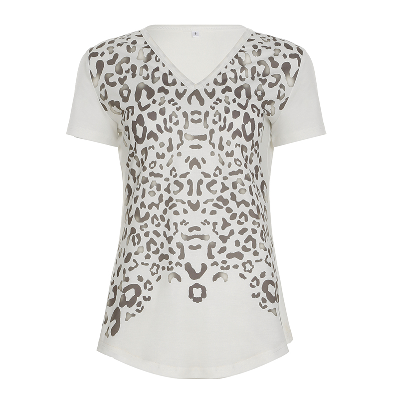 Leopard Print Mid-Length Short Sleeve T-Shirt for Women - V-Neck Personality Top, Street Style Summer Fashion