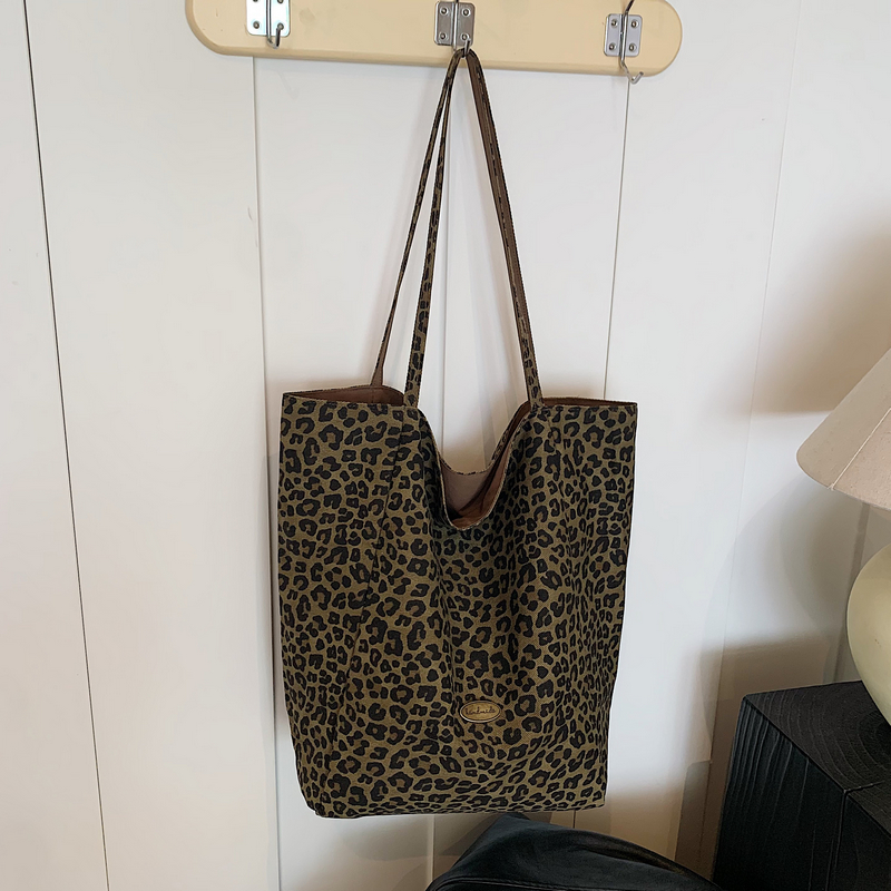 Leopard Print Reversible Canvas Tote Bag for Women, 2025 Trendy Large Capacity College Style Casual Bag