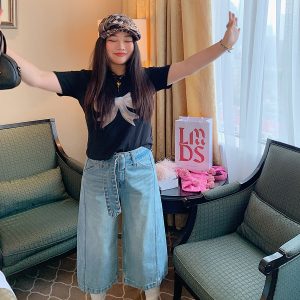 Leopard Print Wide-Leg Jeans for Women - High-Waisted Cropped Pants in Loose Lazy Style, Spring/Summer 2025 Fashion