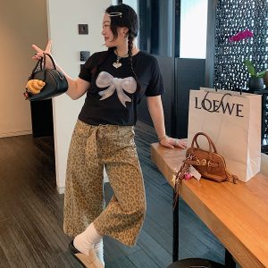 Leopard Print Wide-Leg Jeans for Women - High-Waisted Cropped Pants in Loose Lazy Style, Spring/Summer 2025 Fashion