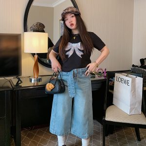 Leopard Print Wide-Leg Jeans for Women - High-Waisted Cropped Pants in Loose Lazy Style, Spring/Summer 2025 Fashion