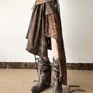 Light Asymmetrical Design Retro Midi Skirt for Women - Wandering Hippie Niche Spliced Style