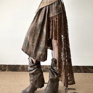 Light Asymmetrical Design Retro Midi Skirt for Women - Wandering Hippie Niche Spliced Style