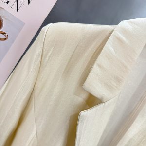Light Beige Chinese Style Women's Suit Jacket - Thin Draped Fashionable Trendy Summer 2025 Small Suit for Elegant Looks
