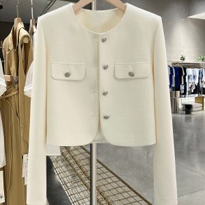 Light Beige Semi-Mature Fragrant Wind Coat for Women - New Spring 2025 Draped Short Top for Autumn, Chic Casual Style