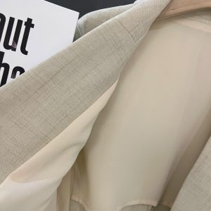 Light Beige Thin Cotton-Linen Blazer for Women - Vintage Commuting Suit Jacket, 2025 Spring Summer Fashion Essentials