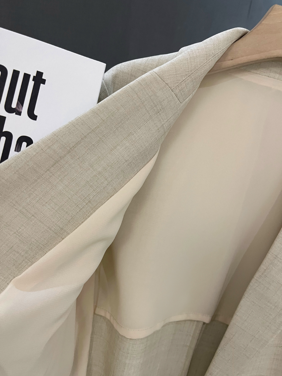 Light Beige Thin Cotton-Linen Blazer for Women - Vintage Commuting Suit Jacket, 2025 Spring Summer Fashion Essentials Light Beige Thin Cotton-Linen Blazer for Women - Vintage Commuting Suit Jacket, 2025 Spring Summer Fashion Essentials