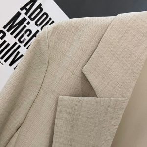 Light Beige Thin Cotton-Linen Blazer for Women - Vintage Commuting Suit Jacket, 2025 Spring Summer Fashion Essentials
