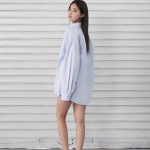 Light Blue Striped Casual Long Sleeve Shirt - Classic Loose Fit for Effortless Style, Perfect for 90s and Y2K Inspired Looks