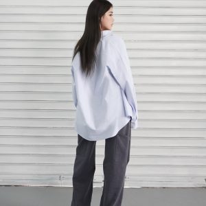 Light Blue Striped Casual Long Sleeve Shirt - Classic Loose Fit for Effortless Style, Perfect for 90s and Y2K Inspired Looks