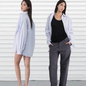 Light Blue Striped Casual Long Sleeve Shirt - Classic Loose Fit for Effortless Style, Perfect for 90s and Y2K Inspired Looks