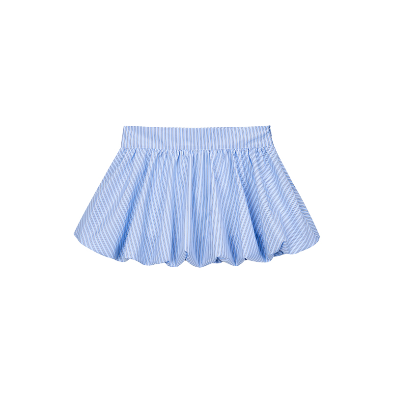 Light Blue Striped Floral Puff Skirt - Spring Collection Girl-Style Ballet Cake Skirt for a 90s Y2K Look