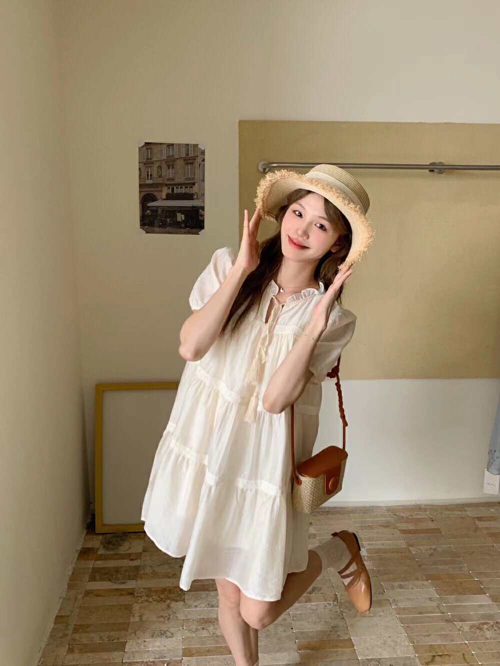 Light Blue Tassel Tie Dress for Women - Summer National Style Loose Fit, Beautiful Design, Small Size, Perfect for Y2K and Korean Fashion Light Blue Tassel Tie Dress for Women - Summer National Style Loose Fit, Beautiful Design, Small Size, Perfect for Y2K and Korean Fashion