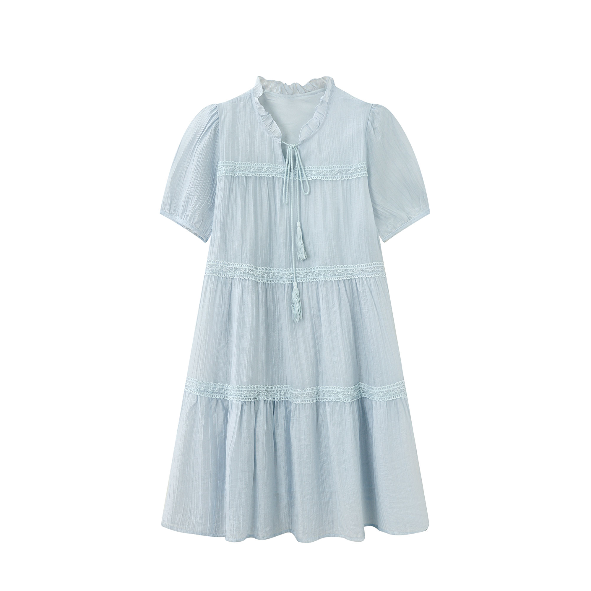 Light Blue Tassel Tie Dress for Women - Summer National Style Loose Fit, Beautiful Design, Small Size, Perfect for Y2K and Korean Fashion