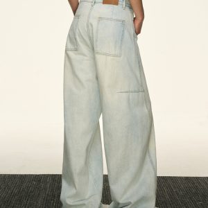Light Blue Vintage Loose Denim Pants for Women - Summer Style High-End Drape Slim Straight Wide-Leg Trousers