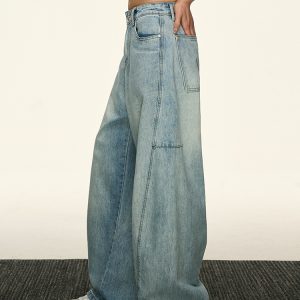 Light Blue Vintage Loose Denim Pants for Women - Summer Style High-End Drape Slim Straight Wide-Leg Trousers