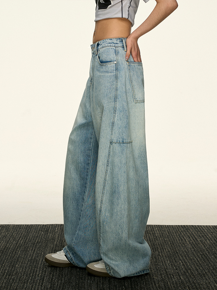 Light Blue Vintage Loose Denim Pants for Women - Summer Style High-End Drape Slim Straight Wide-Leg Trousers Light Blue Vintage Loose Denim Pants for Women - Summer Style High-End Drape Slim Straight Wide-Leg Trousers