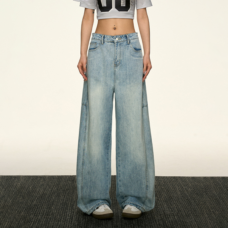 Light Blue Vintage Loose Denim Pants for Women - Summer Style High-End Drape Slim Straight Wide-Leg Trousers Light Blue Vintage Loose Denim Pants for Women - Summer Style High-End Drape Slim Straight Wide-Leg Trousers