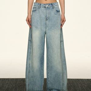 Light Blue Vintage Loose Denim Pants for Women - Summer Style High-End Drape Slim Straight Wide-Leg Trousers