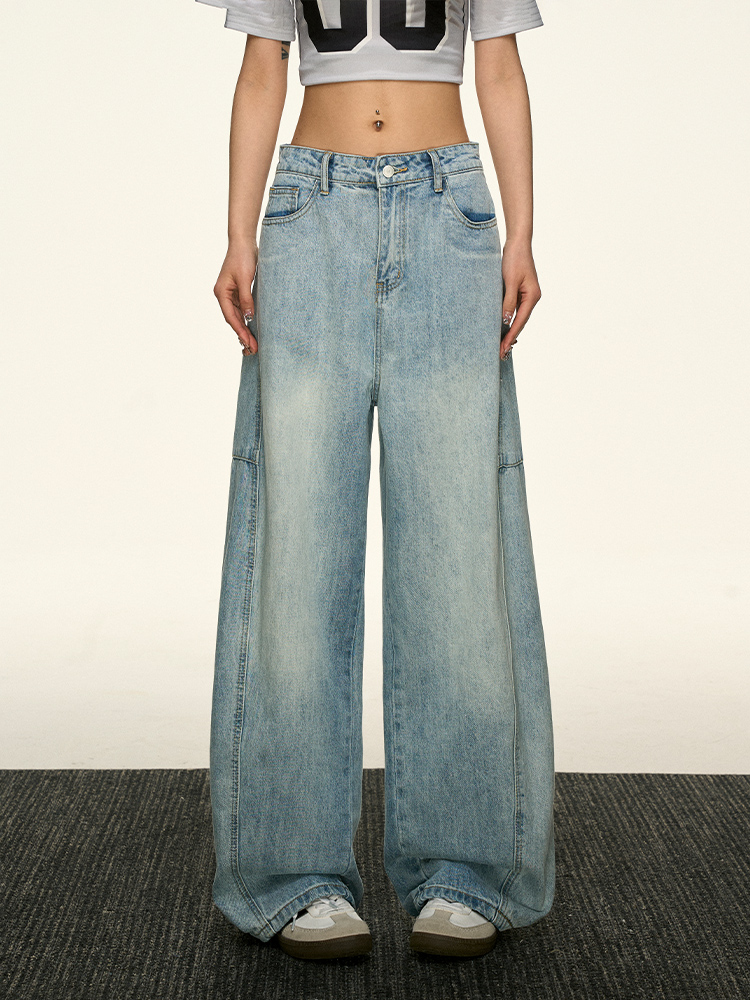 Light Blue Vintage Loose Denim Pants for Women - Summer Style High-End Drape Slim Straight Wide-Leg Trousers Light Blue Vintage Loose Denim Pants for Women - Summer Style High-End Drape Slim Straight Wide-Leg Trousers