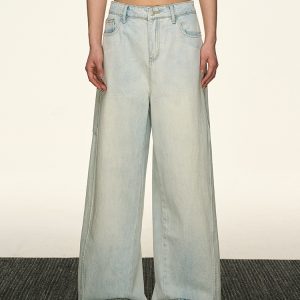 Light Blue Vintage Loose Denim Pants for Women - Summer Style High-End Drape Slim Straight Wide-Leg Trousers