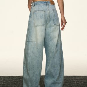 Light Blue Vintage Loose Denim Pants for Women - Summer Style High-End Drape Slim Straight Wide-Leg Trousers