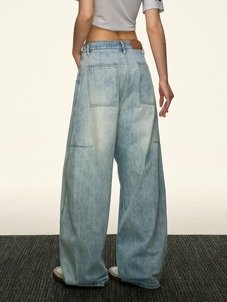 Light Blue Vintage Loose Denim Pants for Women - Summer Style High-End Drape Slim Straight Wide-Leg Trousers Light Blue Vintage Loose Denim Pants for Women - Summer Style High-End Drape Slim Straight Wide-Leg Trousers