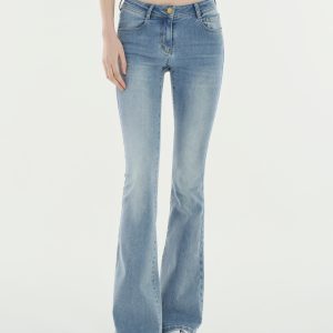 Light Blue Washed Low-Rise Slim-Fit Stretchy Flared Jeans - Vintage Y2K Style Denim Trousers for Trendy Casual Looks