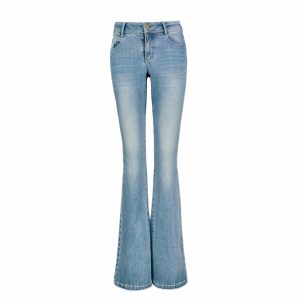 Light Blue Washed Low-Rise Slim-Fit Stretchy Flared Jeans - Vintage Y2K Style Denim Trousers for Trendy Casual Looks