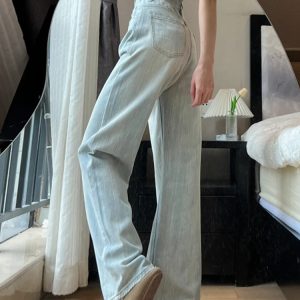 Light-Colored High-Waisted Wide-Leg Denim Pants for Women - Summer 2025 Plus Size Slim-Fit Straight-Leg Style