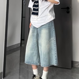 Light-Colored Women's Plus-Size Summer Wide-Leg Pants, High-Waisted Loose-Fitting 7/8 Length Trousers for a Flattering Fit