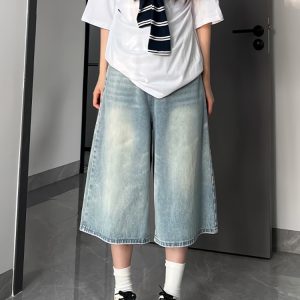 Light-Colored Women's Plus-Size Summer Wide-Leg Pants, High-Waisted Loose-Fitting 7/8 Length Trousers for a Flattering Fit