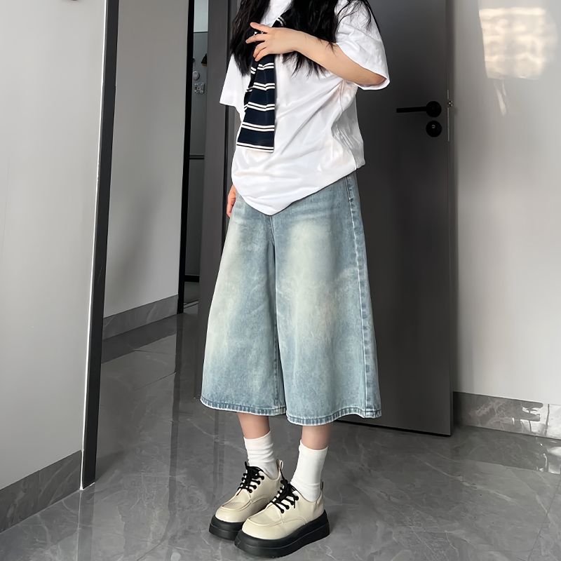 Light-Colored Women's Plus-Size Summer Wide-Leg Pants, High-Waisted Loose-Fitting 7/8 Length Trousers for a Flattering Fit