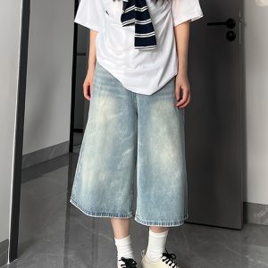 Light-Colored Women's Plus-Size Summer Wide-Leg Pants, High-Waisted Loose-Fitting 7/8 Length Trousers for a Flattering Fit