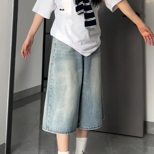 Light-Colored Women's Plus-Size Summer Wide-Leg Pants, High-Waisted Loose-Fitting 7/8 Length Trousers for a Flattering Fit