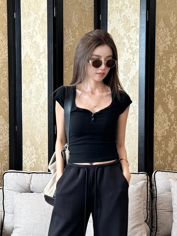 Light Fabric Summer Heart Collar Short Sleeve Slim T-Shirt & Low-Waist Draped Wide-Leg Pants Set for Women - Y2K Style Light Fabric Summer Heart Collar Short Sleeve Slim T-Shirt & Low-Waist Draped Wide-Leg Pants Set for Women - Y2K Style