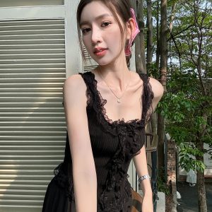 Light Fabric Summer Lace Trim Spliced Inner Knitted Vest Shirt for Women - Sweet & Spicy Style