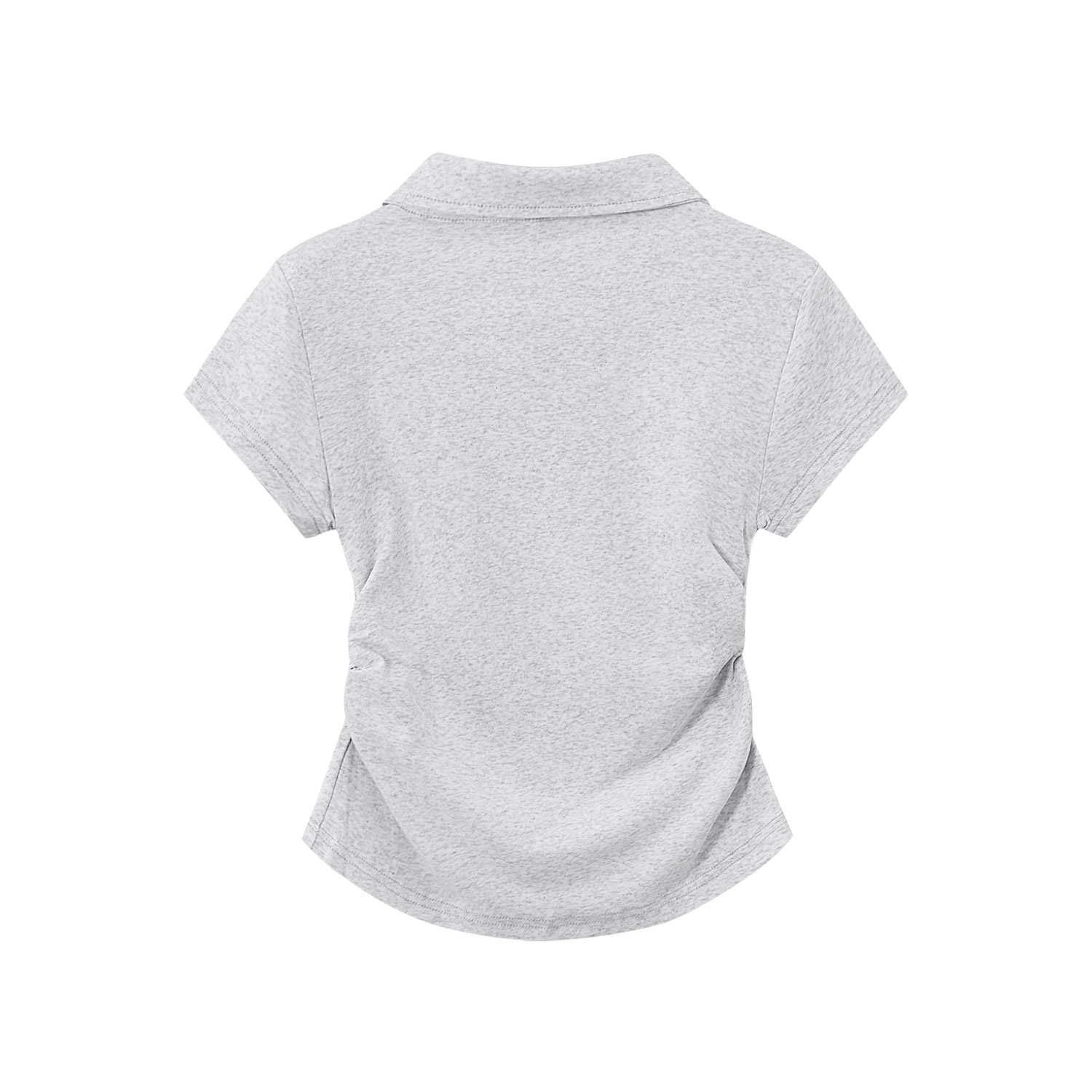 Light Gray Cropped Polo Shirt for Women - Short Sleeve, V-Neck, Slim Fit, Waist-Cinching Summer Top, Flattering Style