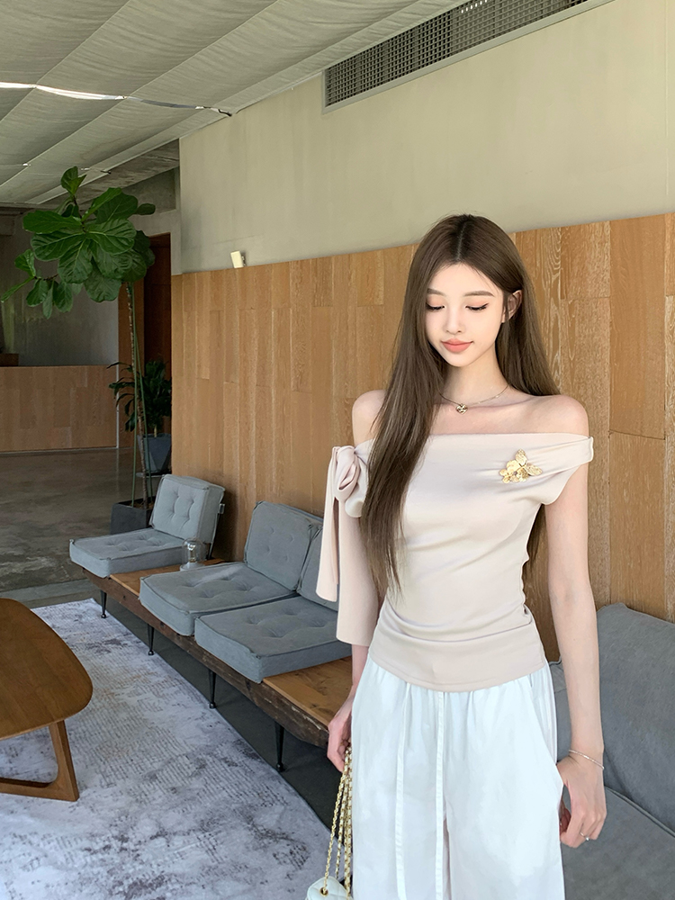 Light Jasmine Off-Shoulder Tie Strap Sleeveless T-Shirt for Women - Summer Temperament, Pure Desire, Y2K Style Top Light Jasmine Off-Shoulder Tie Strap Sleeveless T-Shirt for Women - Summer Temperament, Pure Desire, Y2K Style Top