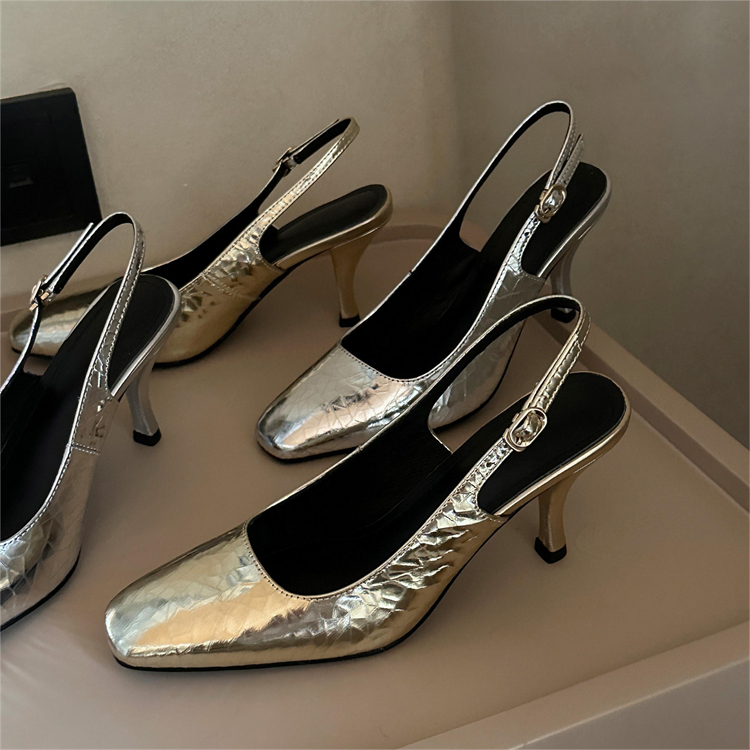 Light Luxury French Square-Toe Lambskin Mule High-Heeled Sandals - Open Back Italian Style Socialite Footwear