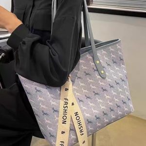 Light Luxury Retro Printed Tote Bag for Women - High-End Large Capacity Commuting Shoulder Bag