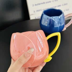 Light Luxury Tulip Ceramic Drinking Cup - Elegant Gift for Girls, Perfect Birthday Mug for Best Friends