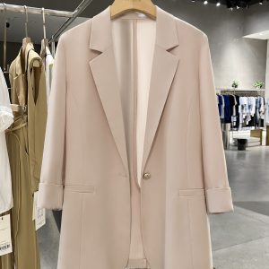 Light Pink Elegant Women's Blazer Jacket - Thin High-End Spring/Summer Suit Top for Intellectual Style