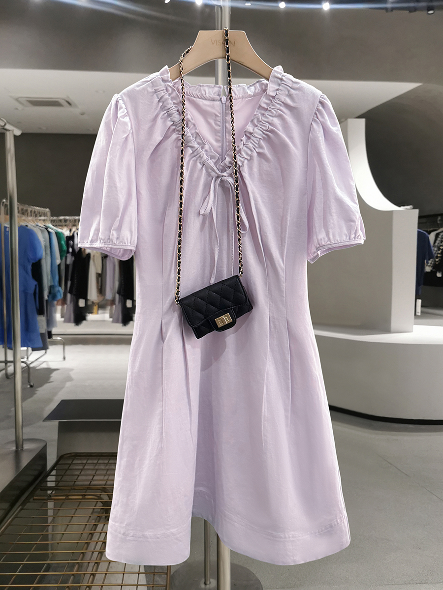 Light Purple Lace-Trimmed Puff Sleeve Mid-Length Dress - French Style Summer 2025 Women's Fashion, Elegant Little Dress Light Purple Lace-Trimmed Puff Sleeve Mid-Length Dress - French Style Summer 2025 Women's Fashion, Elegant Little Dress