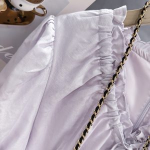 Light Purple Lace-Trimmed Puff Sleeve Mid-Length Dress - French Style Summer 2025 Women's Fashion, Elegant Little Dress