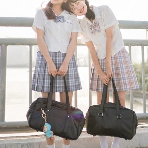 Light Rain Falling Flowers Gemini Check JK Uniform with Pudding Bear Design and Authentic Check Skirt - Y2K Fashion Style