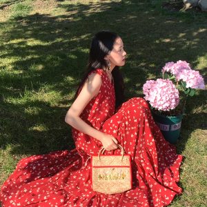 Light Spring Mountains Retro Floral Maxi Dress for Women - Loose V-Neck Sleeveless Long Dress, Perfect for Summer 90s & Y2K Style